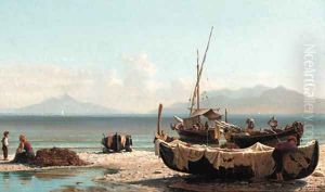 Fishing boats on the Neapolitan coast by Friedrich Nerly
