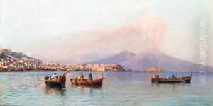 The bay of Naples with Vesuvius in the distance by Friedrich Nerly