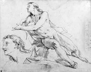 A reclining nude gesturing in profile to the left, with a subsidiary study of the head by Charles Joseph Natoire