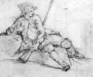 A sportsman reclining on a bank by Charles Joseph Natoire