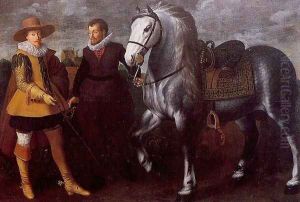 Gentleman with Groom and Horse by Adriaen van Nieulandt