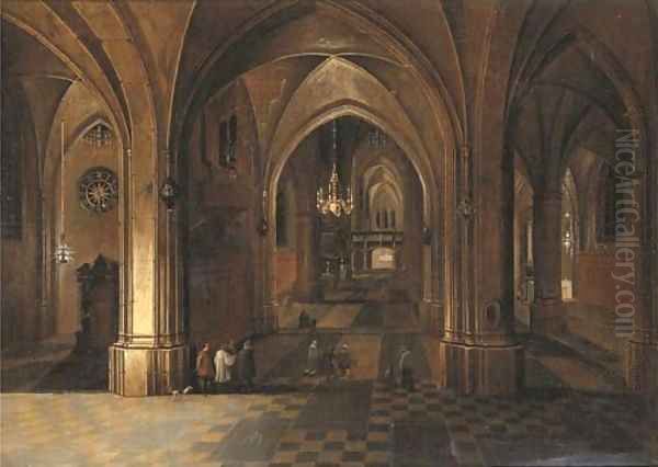 The interior of a gothic cathedral by night - view 1