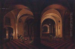 The interior of a crypt with the Liberation of Saint Peter by Peeter, the Elder Neeffs