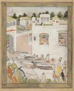 The Hour of Cowdust from Punjab Hills Northern India 1812 by Nainsukh Family