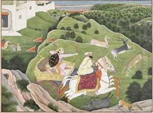 Prince Hunting Antelope and Boar from Guler Punjab Hills 1810
