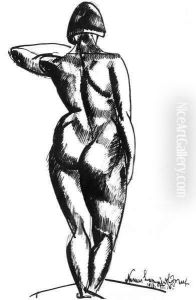 Female Nude Standing Backwards 1916 by Jozsef Nemes Lamperth