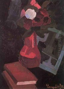 Flower-piece with Books 1916 by Jozsef Nemes Lamperth