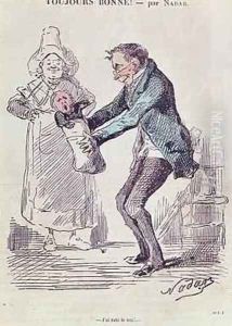 Toujours Bonne a maid handing a man his illegitimate child by Gaspard Felix Tournachon Nadar