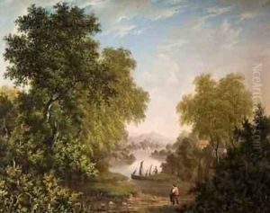 Lake Scene with Boats and Figures 1800-31 by Patrick Nasmyth