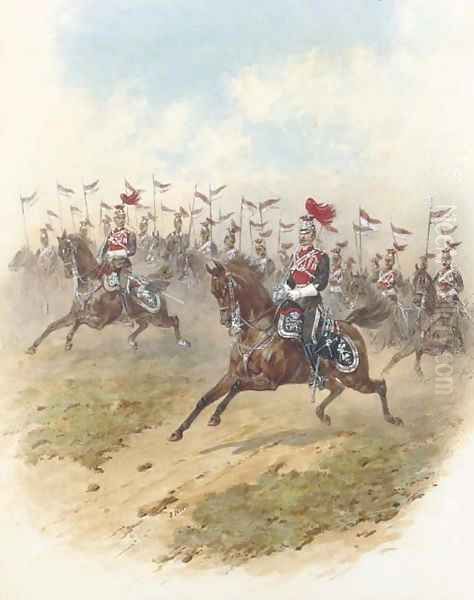 The 12th Regiment of the Prince of Wales's Royal Lancers Officers leading the charge from the fore - view 1