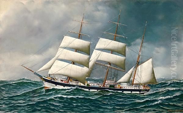 The Norwegian Bark Friedig At Sea Underreduced Sail - view 1