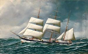 The Norwegian Bark Friedig At Sea Underreduced Sail by Antonio Nicolo Gasparo Jacobsen