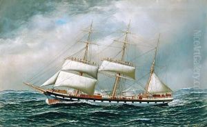 The Norwegian Bark Superb Shortening Sail Inmid-ocean by Antonio Nicolo Gasparo Jacobsen