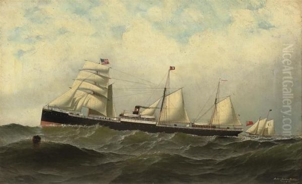 The British Auxiliary Steamer
Cornwall
Approaching New York With The Pilot Cutter Off Her Stern - view 1