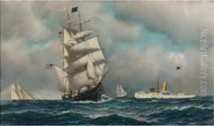Full Rigged Clipper And Steam Yacht by Antonio Nicolo Gasparo Jacobsen