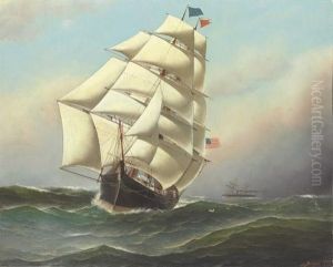 A Clipper Ship At Sea Passing A Steamship by Antonio Nicolo Gasparo Jacobsen