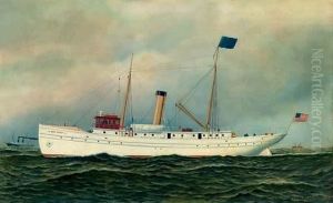 S.s. New Jersey Of The Inman Line Passsing Sandy Hook Lightship by Antonio Nicolo Gasparo Jacobsen