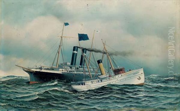 The Steamship Sail Ship New York With The Pilot Boat New Jersey - view 1