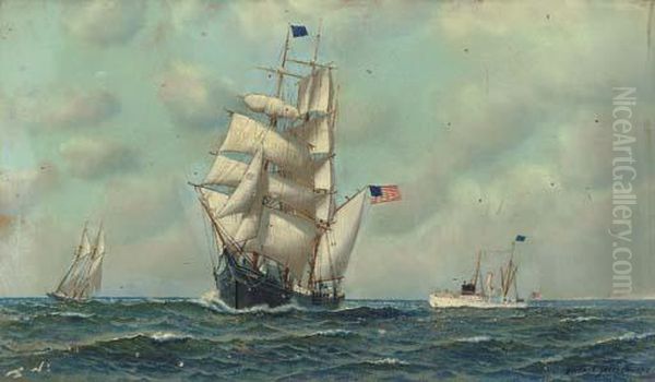 The Bark Onaway With A Pilot Boat And A Fishing Schooner - view 1