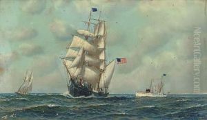 The Bark Onaway With A Pilot Boat And A Fishing Schooner