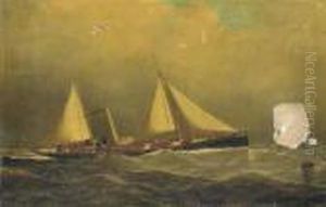 A Steam Sail Ship At Sea by Antonio Nicolo Gasparo Jacobsen