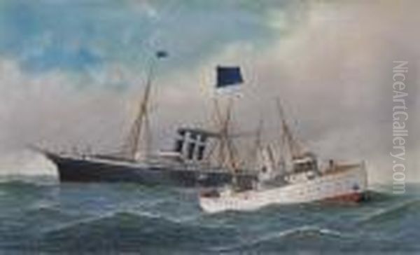 The Steamship New York With The Pilot Boat New York Standing By - view 1