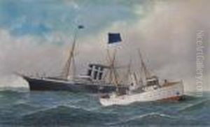 The Steamship New York With The Pilot Boat New York Standing By