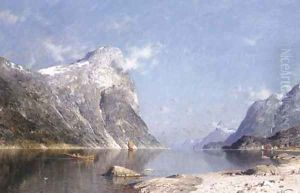 Boats on a Norwegian Fjord by Adelsteen Normann