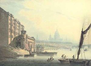 View of the Thames, from Somerset House with St Paul's Cathedral in the distance, London by Francis Nicholson