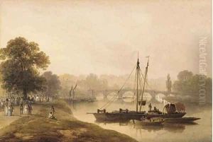 Figures before Richmond bridge by Francis Nicholson