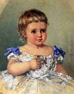 Portrait of a Child with a Posy of Wild Flowers 1871 by Isabel Oakley Naftel