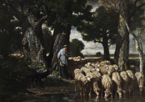 The Shepherd And His Flock by Charles Emile Jacque