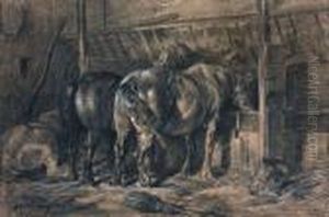 Chevaux A L'ecurie by Charles Emile Jacque