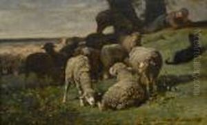 Flock Of Grazing Sheep by Charles Emile Jacque