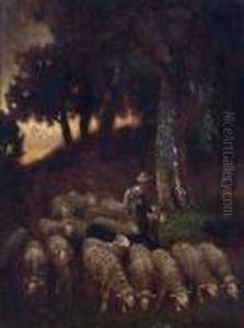Shepherd Herding His Flock by Charles Emile Jacque