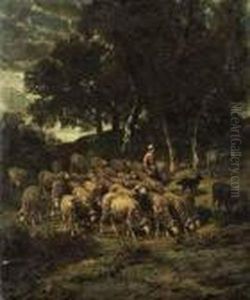 Shepherdess And Her Flock by Charles Emile Jacque