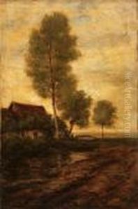 Country Landscape With Farmer And Sheep by Charles Emile Jacque