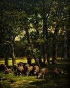 Le Troupeau Jour D'ete A Barbizon by Charles Emile Jacque