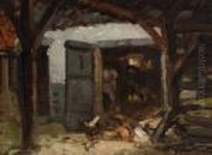 By The Barn by Charles Emile Jacque