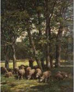 Shepherdess And Her Flock by Charles Emile Jacque