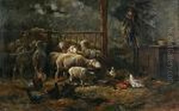 Sheep And Chickens In A Stable - view 1