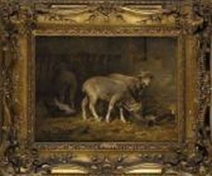 Moutons Et Poules Dans La Bergerie by Charles Emile Jacque