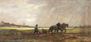 Le Labour A Barbizon Sous L'ondee by Charles Emile Jacque