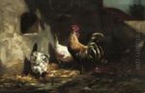 Poultry Feeding In The Farmyard by Charles Emile Jacque