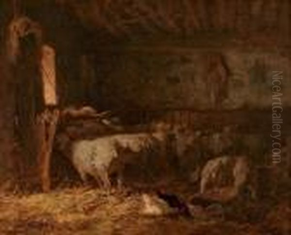 Poules Et Moutons A L'etable - view 1