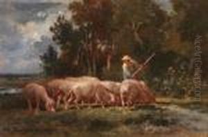 Le Porcher Et Son Troupeau, Pres De Latruffiere