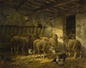 Sheep In A Barn. by Charles Emile Jacque
