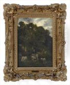 Landscape With Sheep And Shepherd by Charles Emile Jacque
