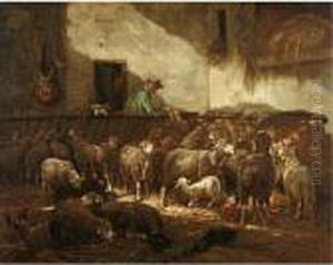 Un Troupeau De Mouton Dans Une Grange
