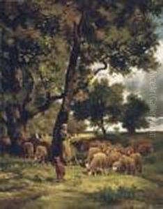 The Shepherdess And Her Flock by Charles Emile Jacque